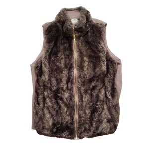 Chico's Zenergy Brown Faux Fur Vest 0 = S Full Zip Knit Sweater Back